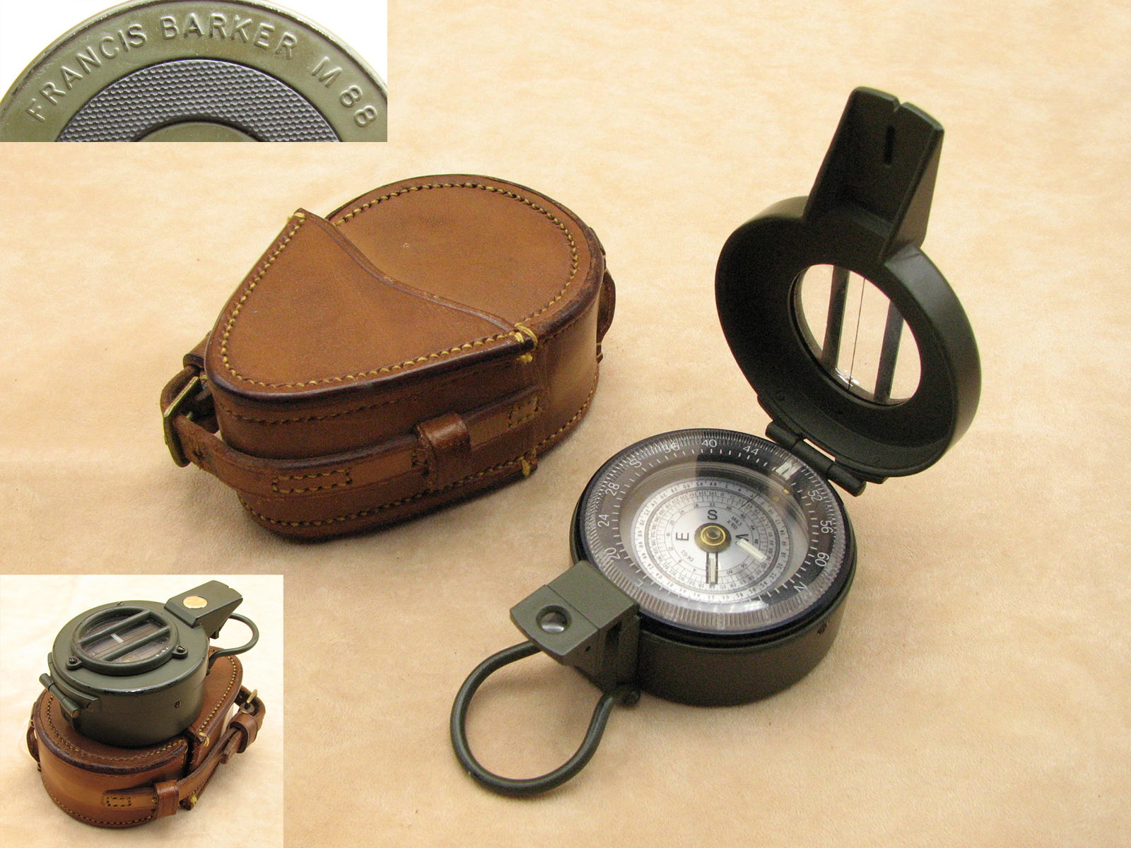 Francis Barker M88 military prismatic compass with dual use dial in leather case